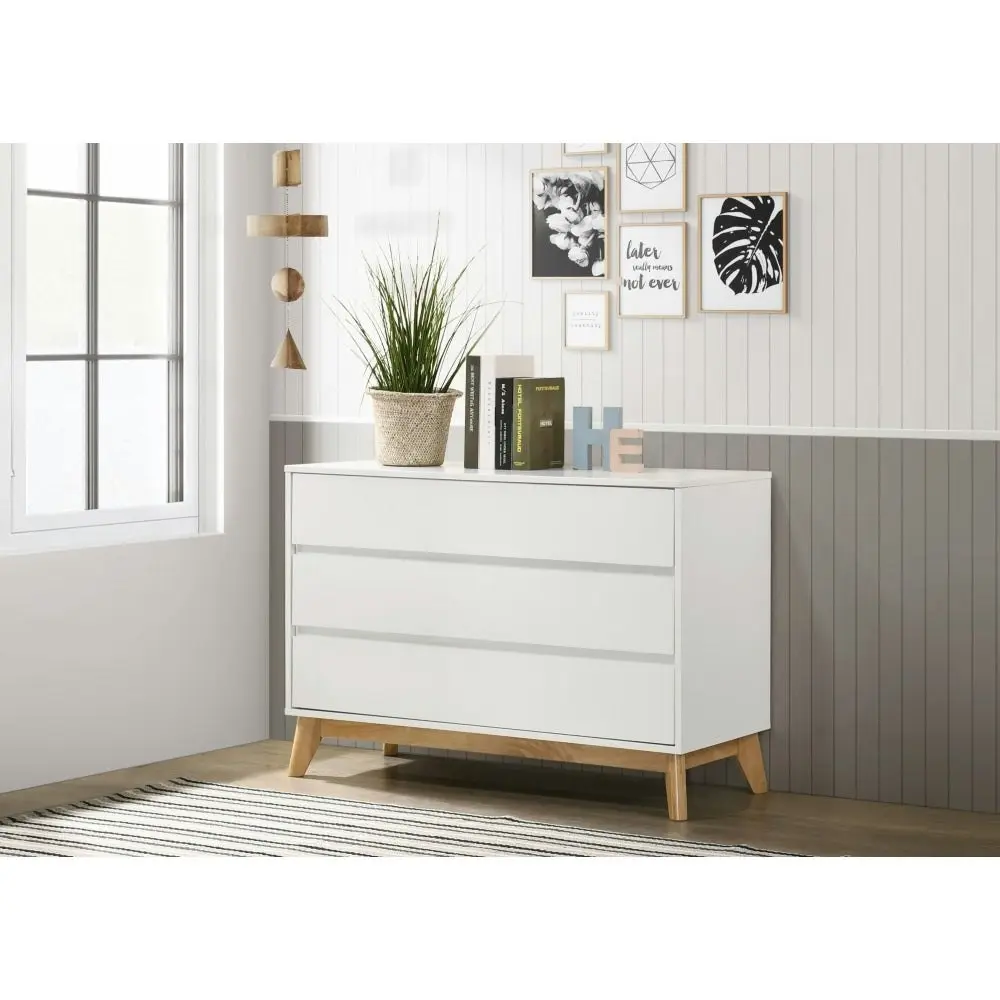 Design Square Minere Modern Wooden Chest Of 3-Drawers Lowboy Storage Cabinet - White/Oak