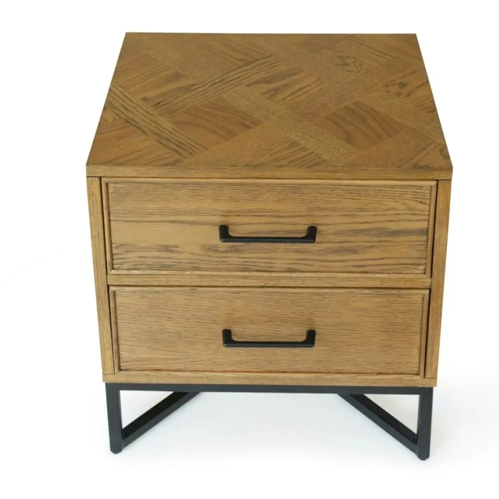 6IXTY Toulouse French Marquetry Nightstand Bedside Table W/ 2-Drawers - Oak