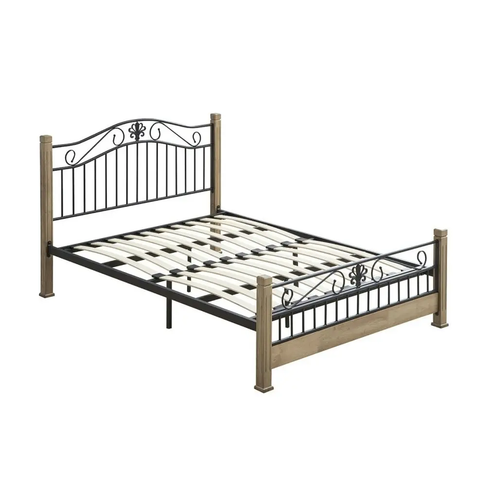 Cosmo Queen Size Bed Frame - Black Metal Frame - Maple