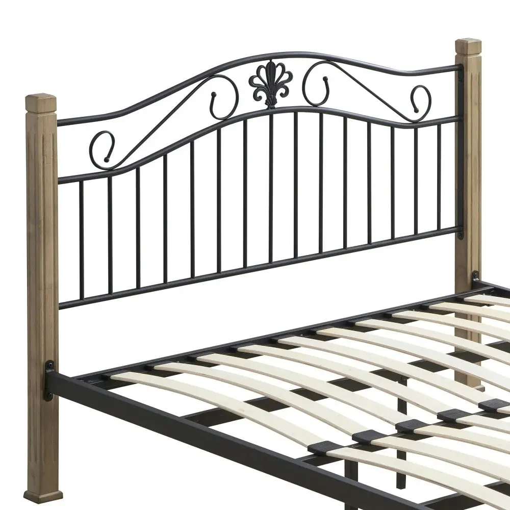 Cosmo Queen Size Bed Frame - Black Metal Frame - Maple