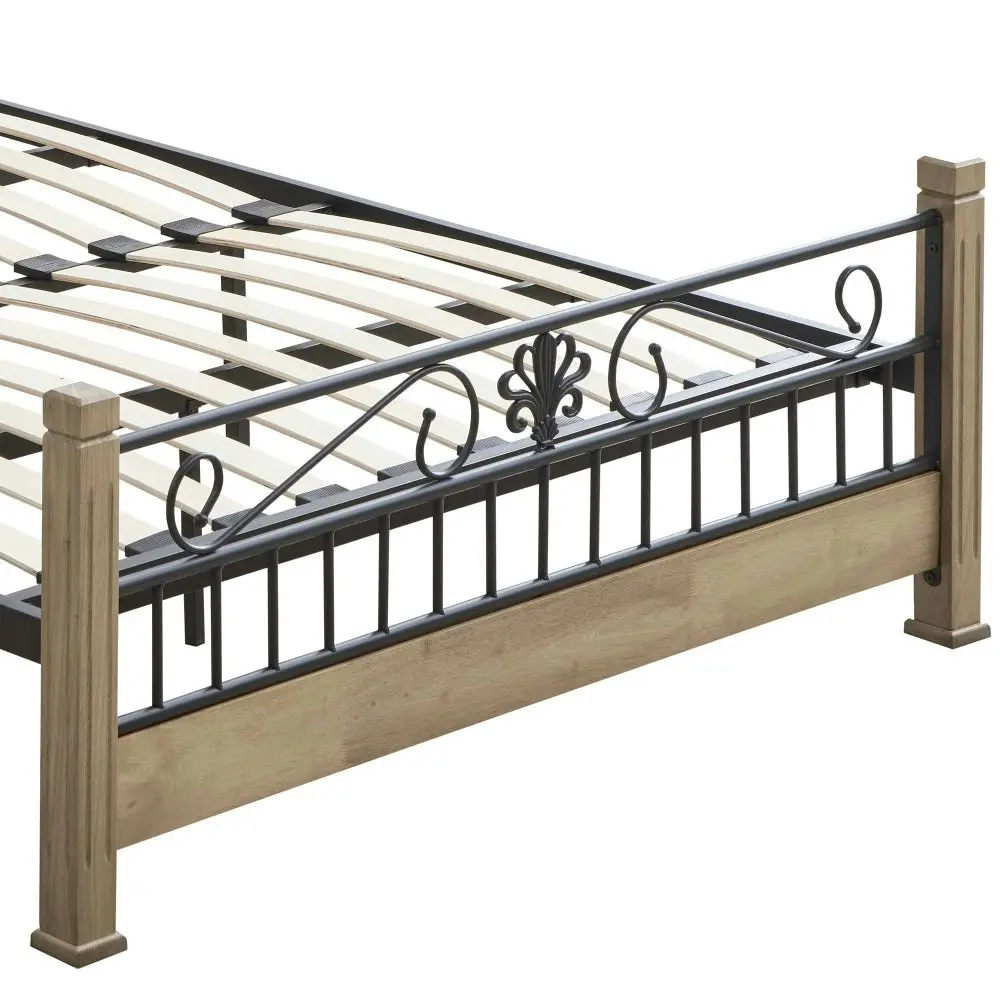 Cosmo Queen Size Bed Frame - Black Metal Frame - Maple