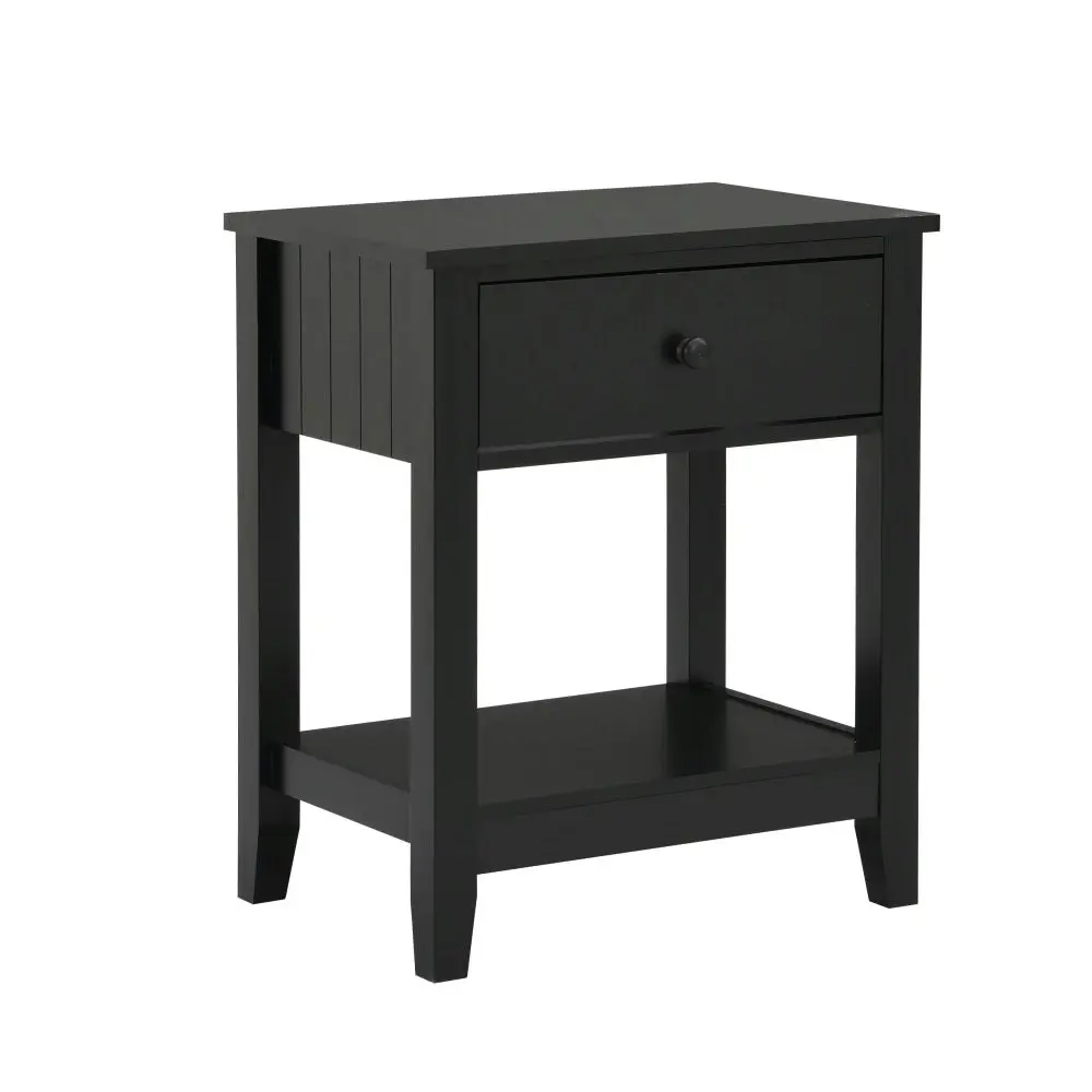 Design Square Declan Wooden Open Shelf Bedside Nighstand Side Table W/ 1-Drawer - Black