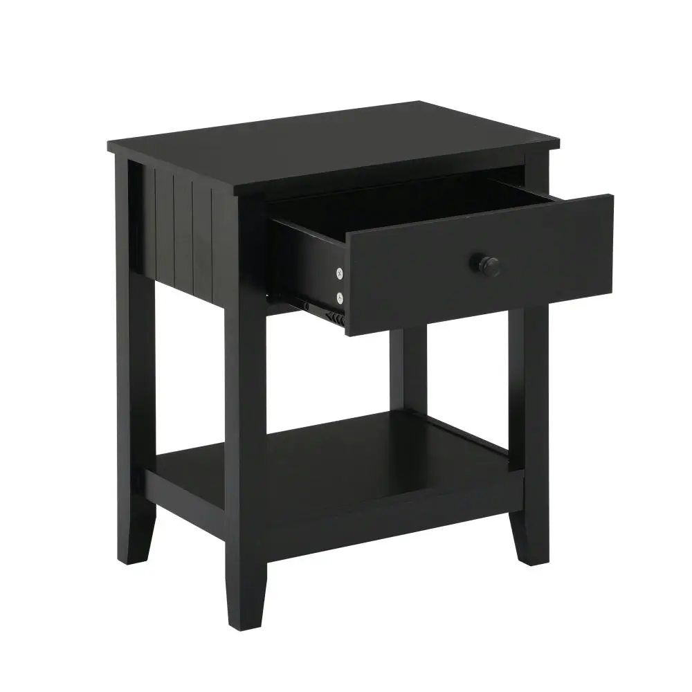 Design Square Declan Wooden Open Shelf Bedside Nighstand Side Table W/ 1-Drawer - Black