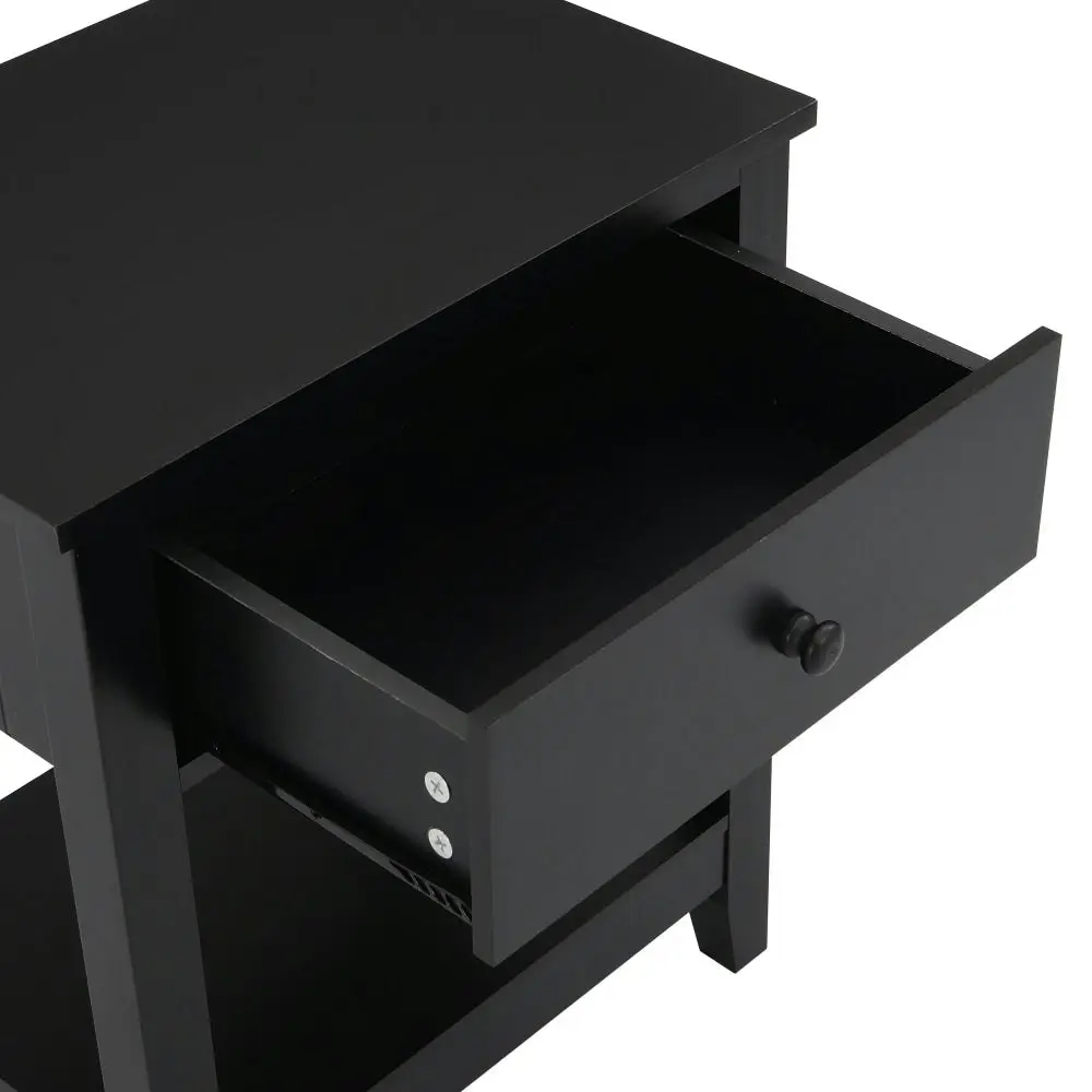 Design Square Declan Wooden Open Shelf Bedside Nighstand Side Table W/ 1-Drawer - Black