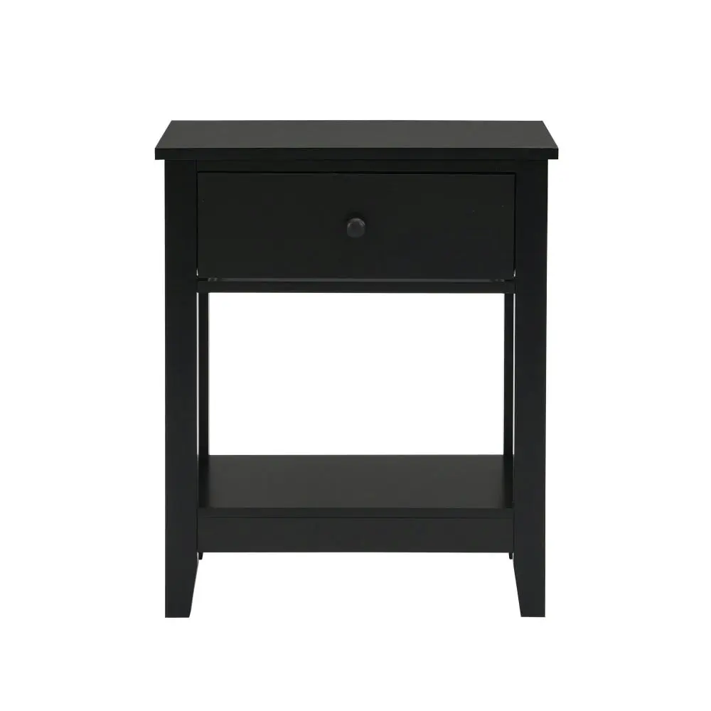 Design Square Declan Wooden Open Shelf Bedside Nighstand Side Table W/ 1-Drawer - Black