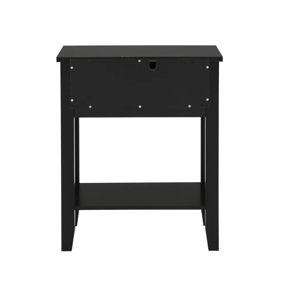 Design Square Declan Wooden Open Shelf Bedside Nighstand Side Table W/ 1-Drawer - Black