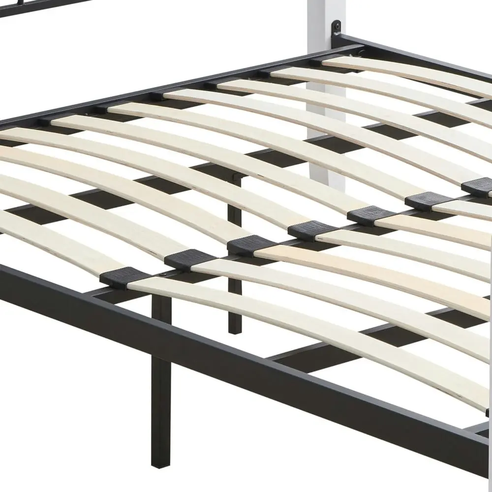 Ashley Double Size Bed Frame Wooden Pole Black Metal Frame - White