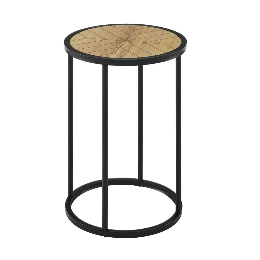 Maestro Furniture Set Of 2 Chevron Round Wood Top Metal Frame End Lamp Side Table - Black & Ash Veneer