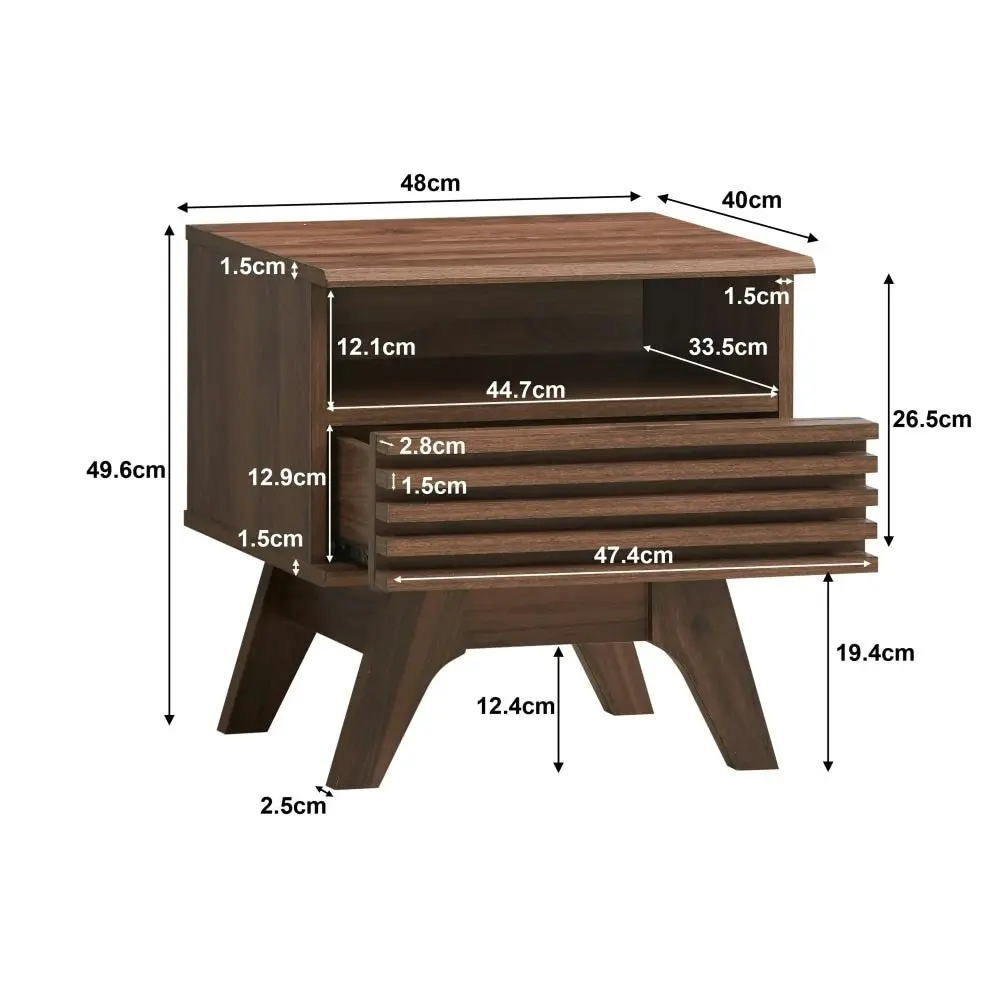 Design Square Karyn Wooden Open Shelf Nightstand Side Bedside Table W/ 1-Drawer - Walnut