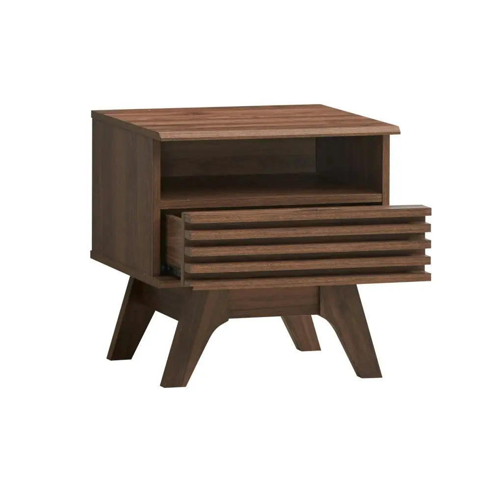 Design Square Karyn Wooden Open Shelf Nightstand Side Bedside Table W/ 1-Drawer - Walnut