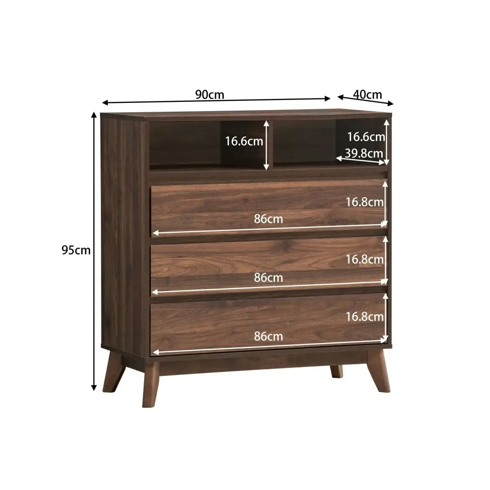 Design Square Minere Wooden Chest Of 3-Drawers Tallboy Storace Cabinet W/ 2-Shelf - Walnut