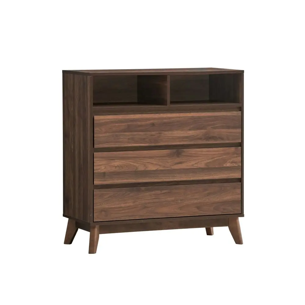 Design Square Minere Wooden Chest Of 3-Drawers Tallboy Storace Cabinet W/ 2-Shelf - Walnut