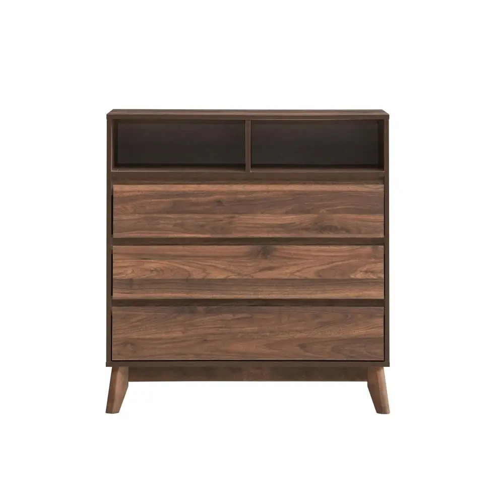 Design Square Minere Wooden Chest Of 3-Drawers Tallboy Storace Cabinet W/ 2-Shelf - Walnut