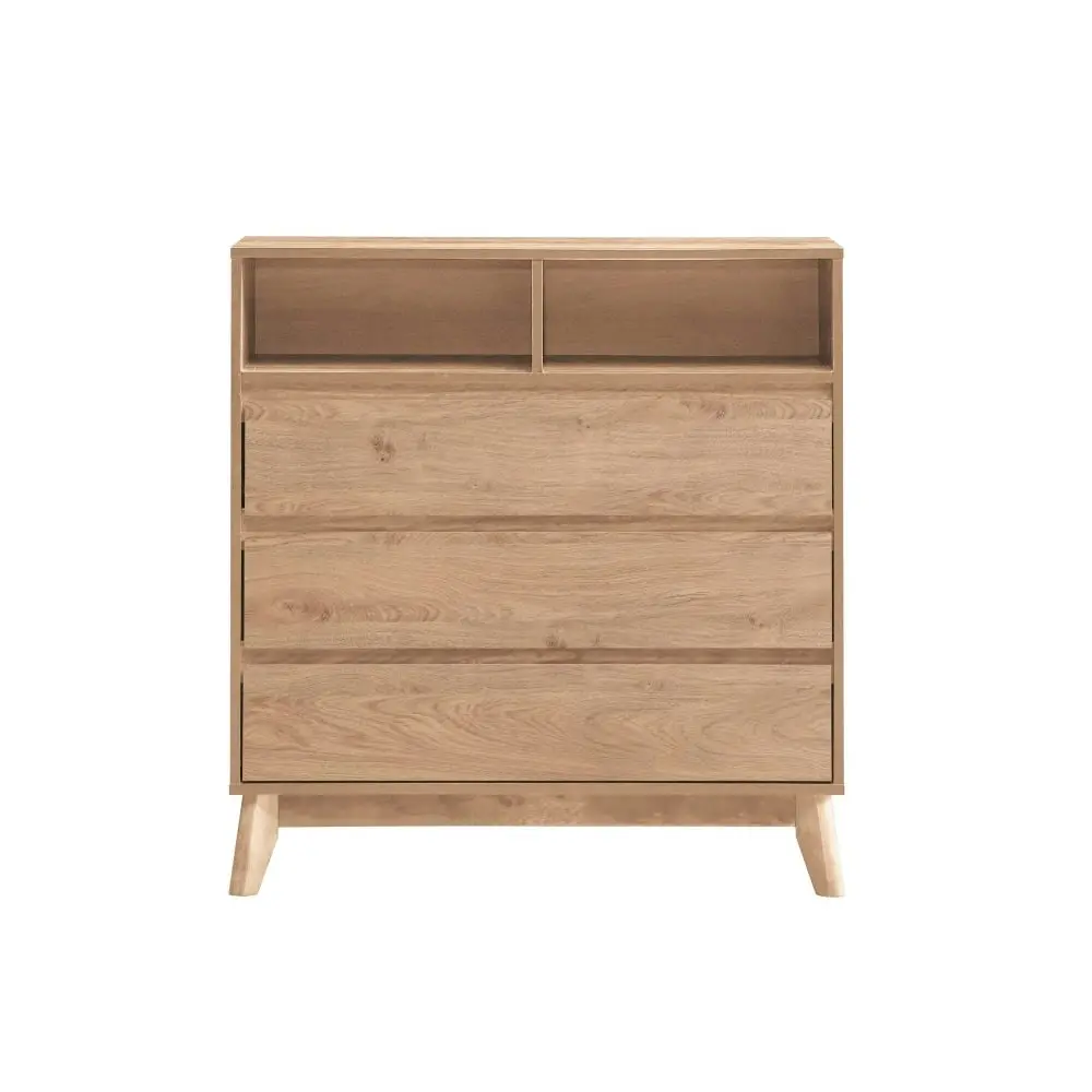 Design Square Minere Wooden Chest Of 3-Drawers Tallboy Storace Cabinet W/ 2-Shelf - Oak