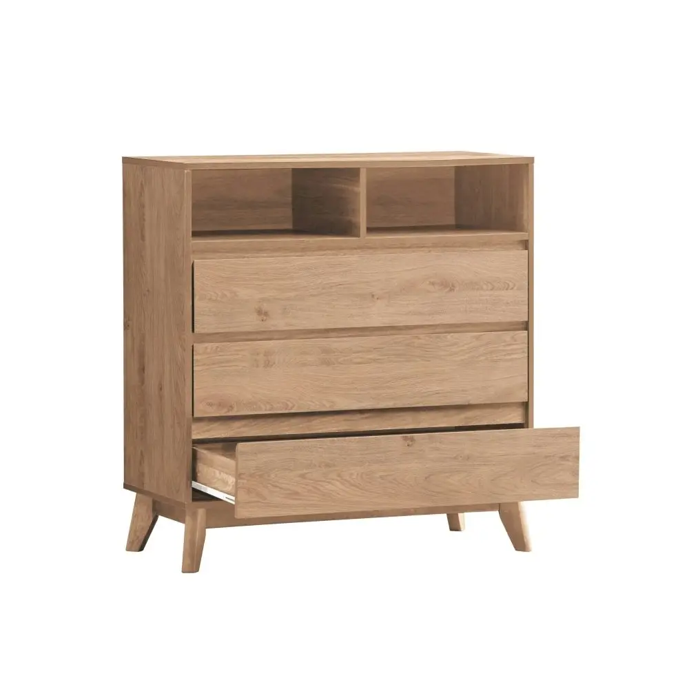 Design Square Minere Wooden Chest Of 3-Drawers Tallboy Storace Cabinet W/ 2-Shelf - Oak