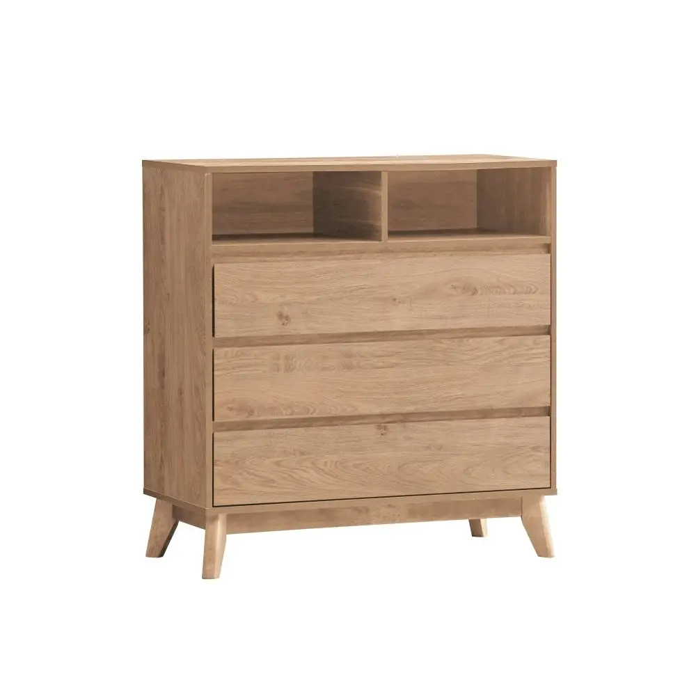 Design Square Minere Wooden Chest Of 3-Drawers Tallboy Storace Cabinet W/ 2-Shelf - Oak