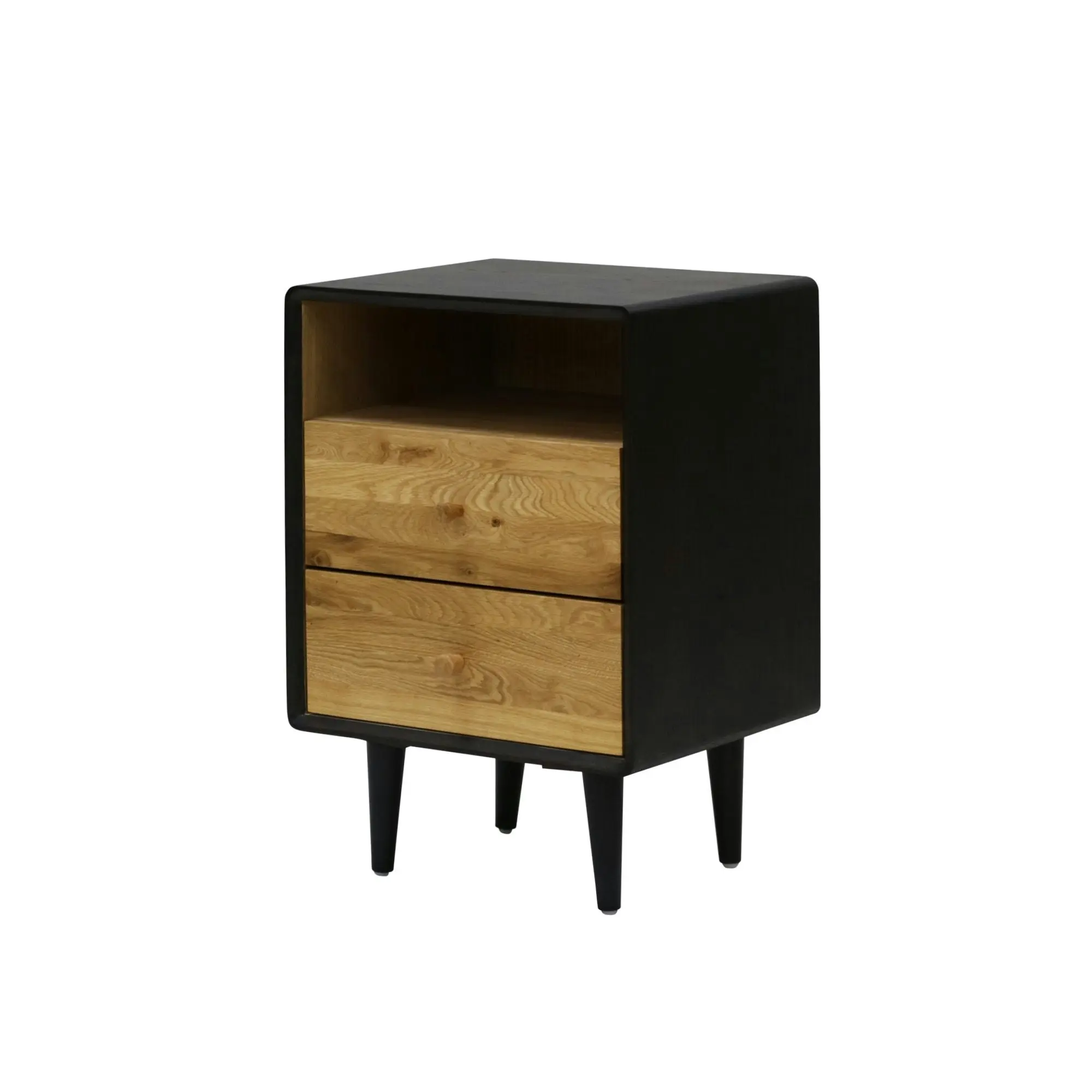 6IXTY Twin 2-Drawer Wooden Bedside Table Nightstand - Black / Natural