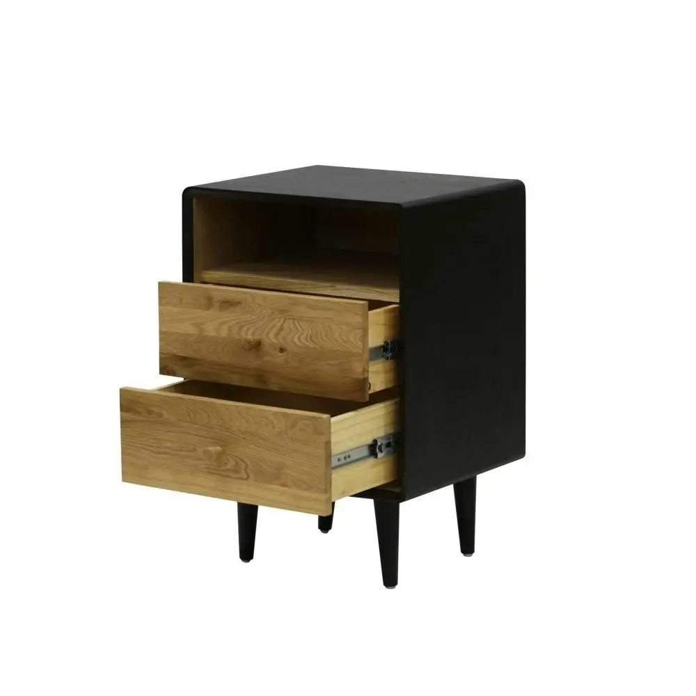 6IXTY Twin 2-Drawer Wooden Bedside Table Nightstand - Black / Natural