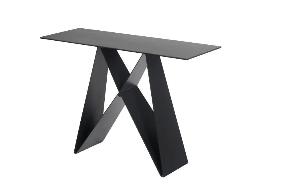 Raimon Furniture Odette Rectangular Console Hall Table - Black Metal Frame - Shadow Grey Ceramic