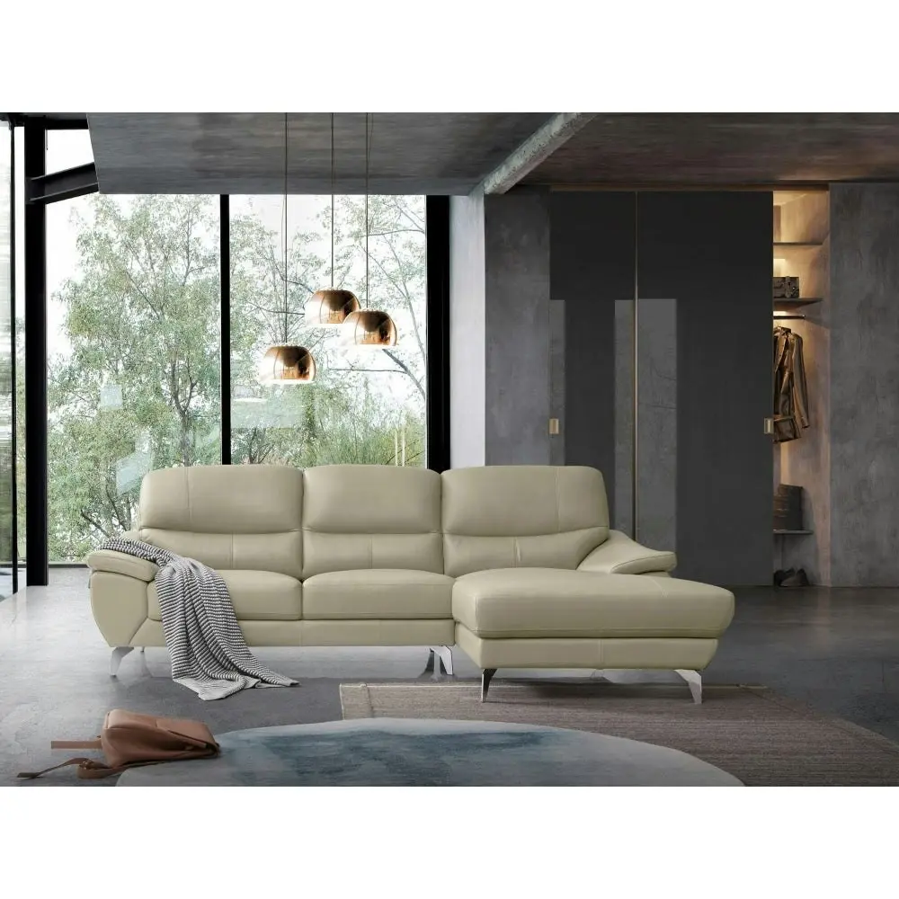 HomeStar Dylan Modern Luxury Genuine Leather Right Hand Chaise Sofa - Light Brown