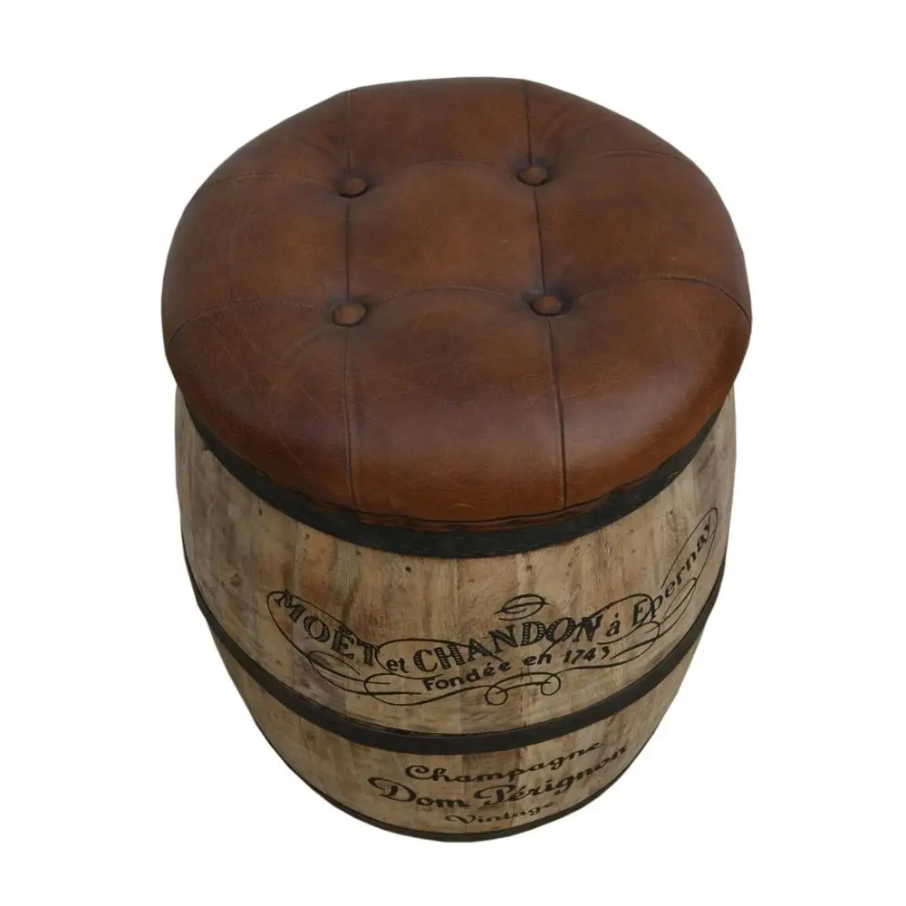 Moet Chandon Vintage Rustic Round Foot Stool Ottoman