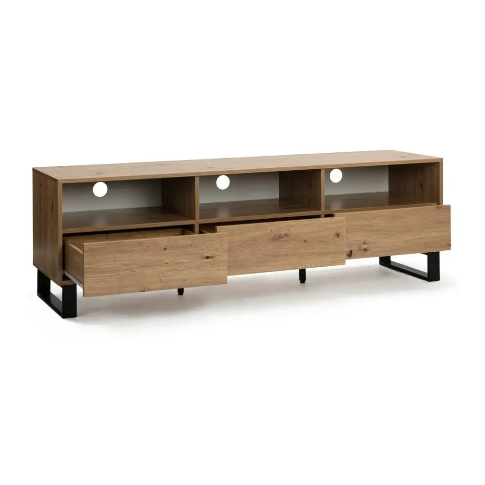 Design Square Boris Lowline Wooden Entertainment Unit TV Stand 160cm W/ 3-Drawers - White/Oak