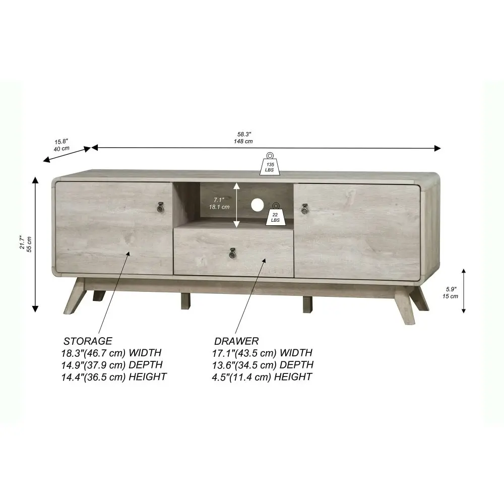 Maestro Furniture Hendy Wooden Lowline Entertainment Unit TV Stand - Washed Grey