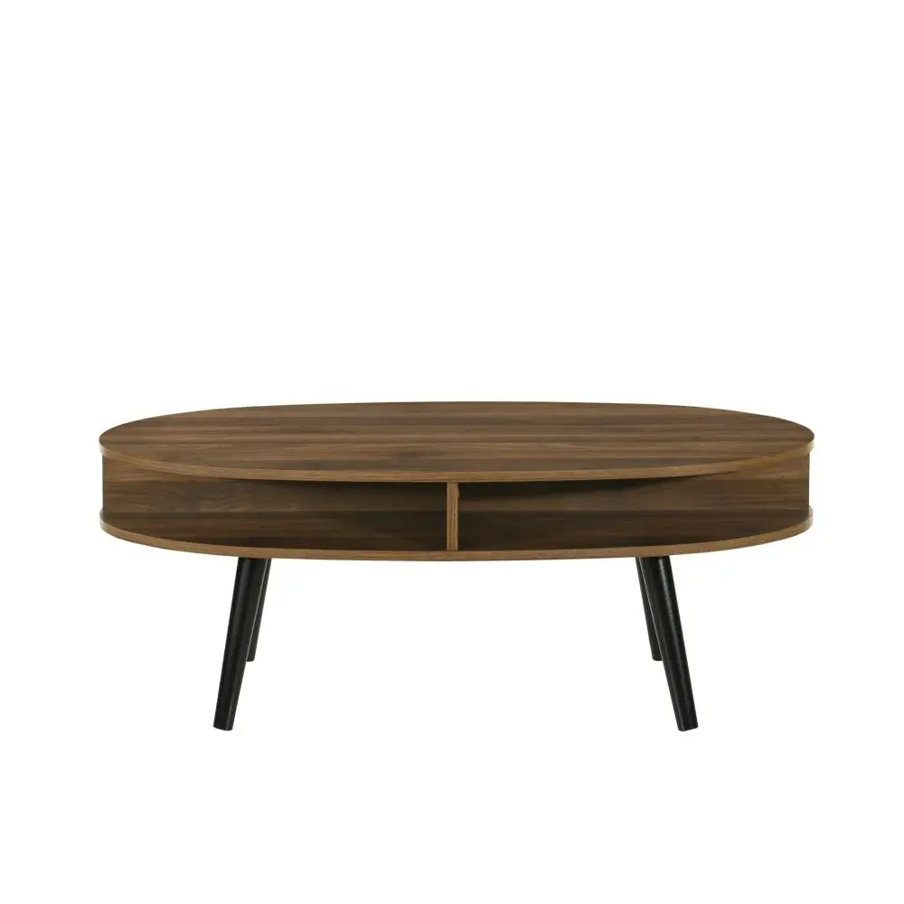 Design Square Minere Wooden Oval Coffee Table W/ Open Shelf - Walnut/Black