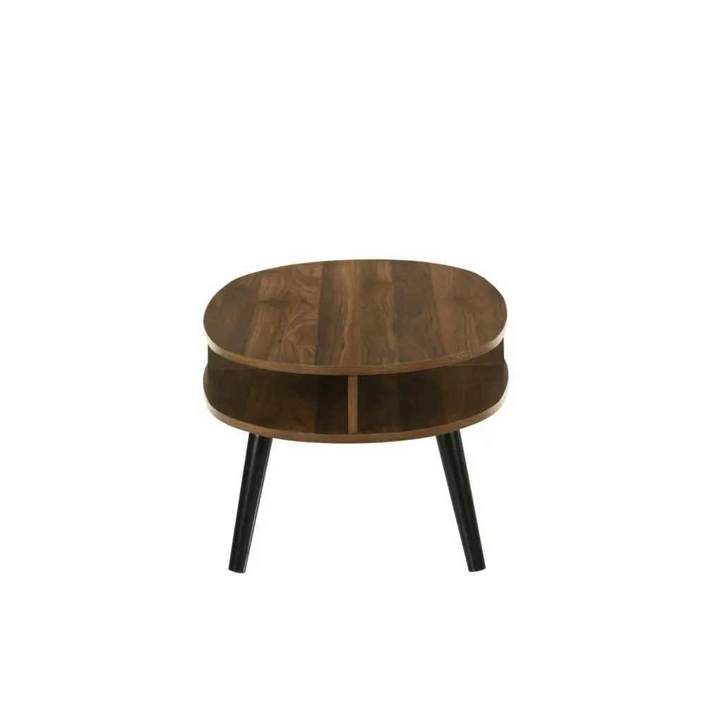 Design Square Minere Wooden Oval Coffee Table W/ Open Shelf - Walnut/Black