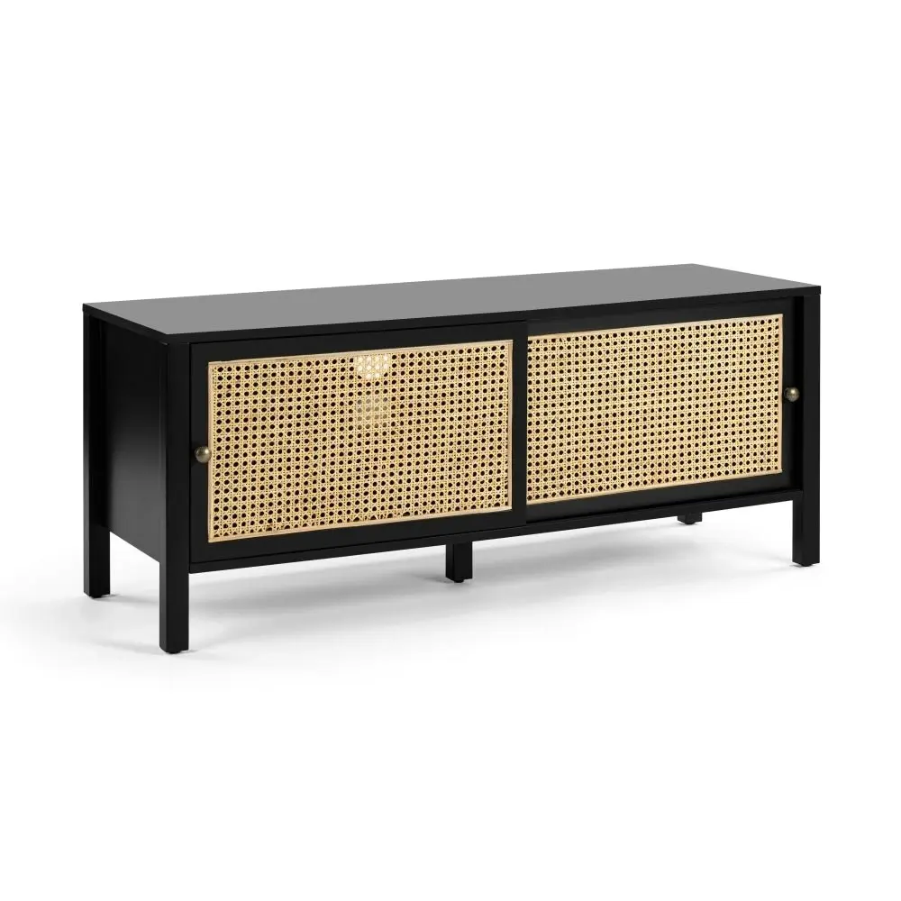 Design Square Lucien Lowline Entertainment Unit TV Stand W/ 2-Sliding Doors 116cm - Black/Rattan