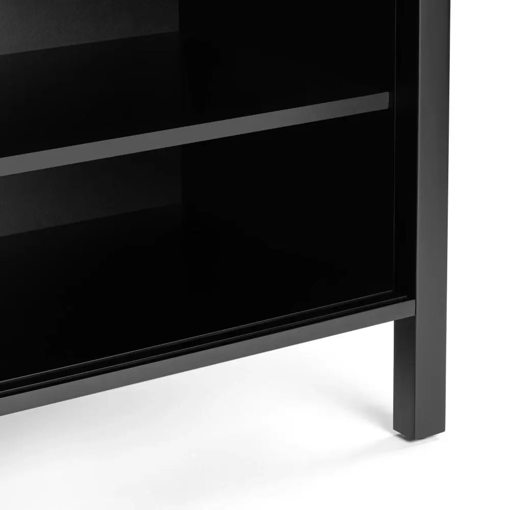 Design Square Lucien Lowline Entertainment Unit TV Stand W/ 2-Sliding Doors 116cm - Black/Rattan