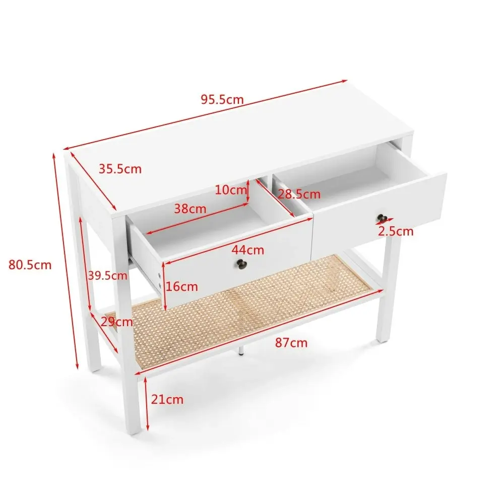 Design Square Azriel Wooden Hallway Console Hall Table W/ 2-Drawers - White/Rattan