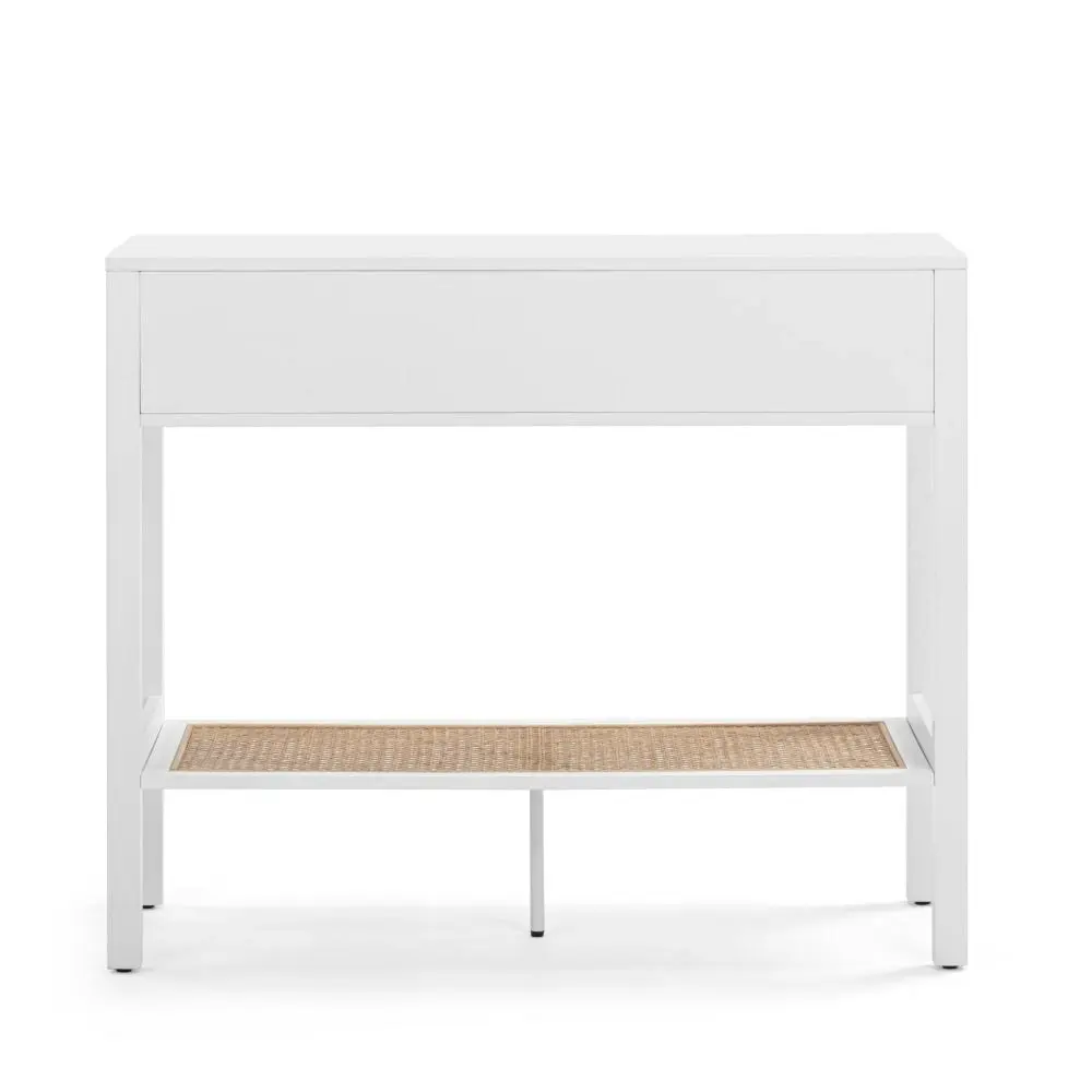 Design Square Azriel Wooden Hallway Console Hall Table W/ 2-Drawers - White/Rattan