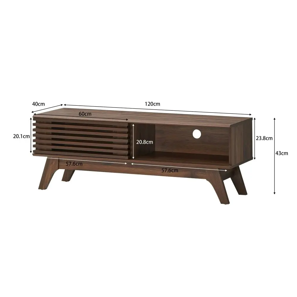 Design Square Camille Wooden Lowline Entertainment Unit TV Stand 120cm W/ 1-Door - Walnut