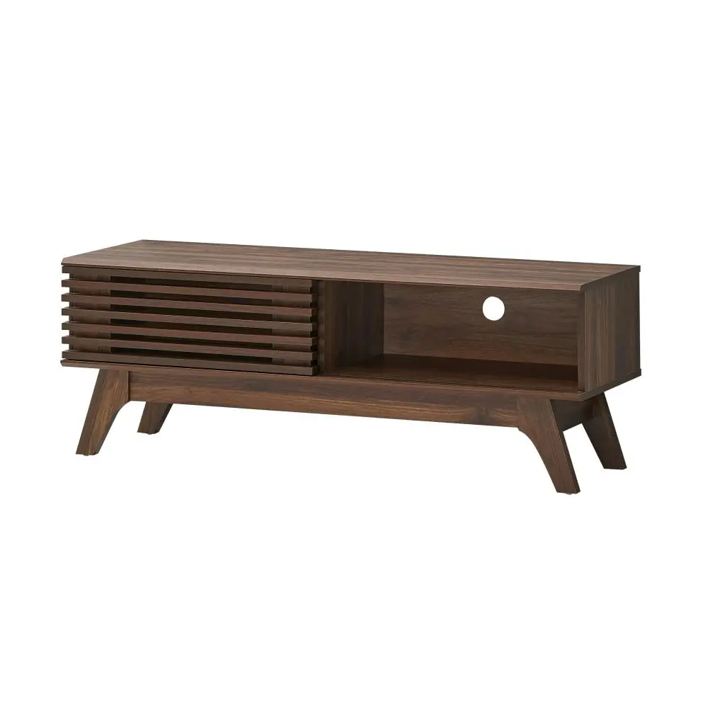 Design Square Camille Wooden Lowline Entertainment Unit TV Stand 120cm W/ 1-Door - Walnut