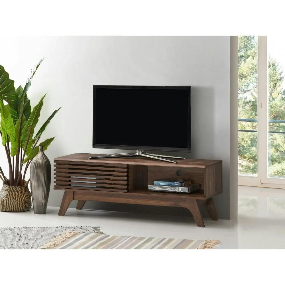 Design Square Camille Wooden Lowline Entertainment Unit TV Stand 120cm W/ 1-Door - Walnut