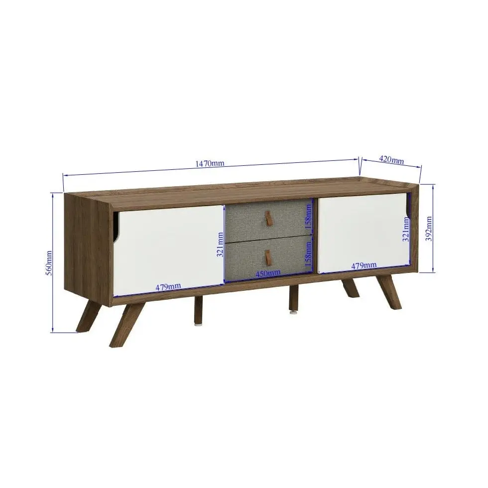 Design Square Kruz Lowline TV Stand Entertainment Unit W/ 2-Door 2-Drawers - Walnut