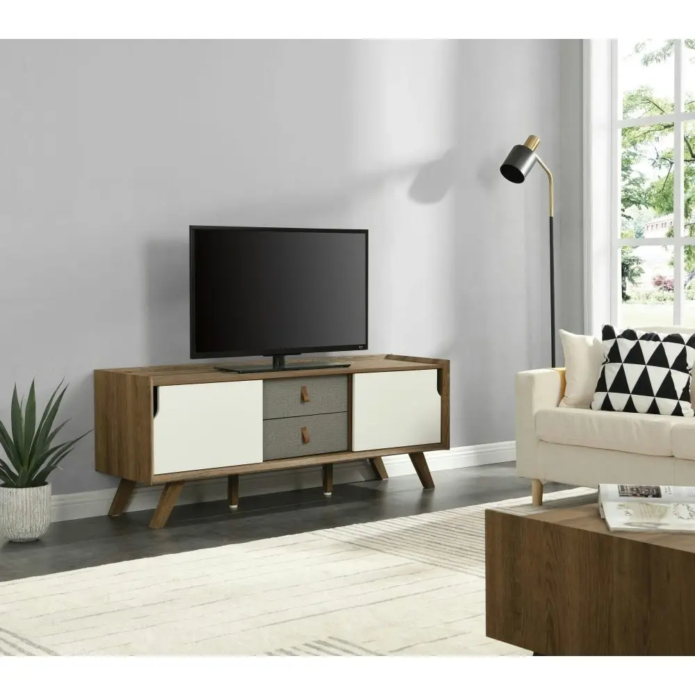 Design Square Kruz Lowline TV Stand Entertainment Unit W/ 2-Door 2-Drawers - Walnut