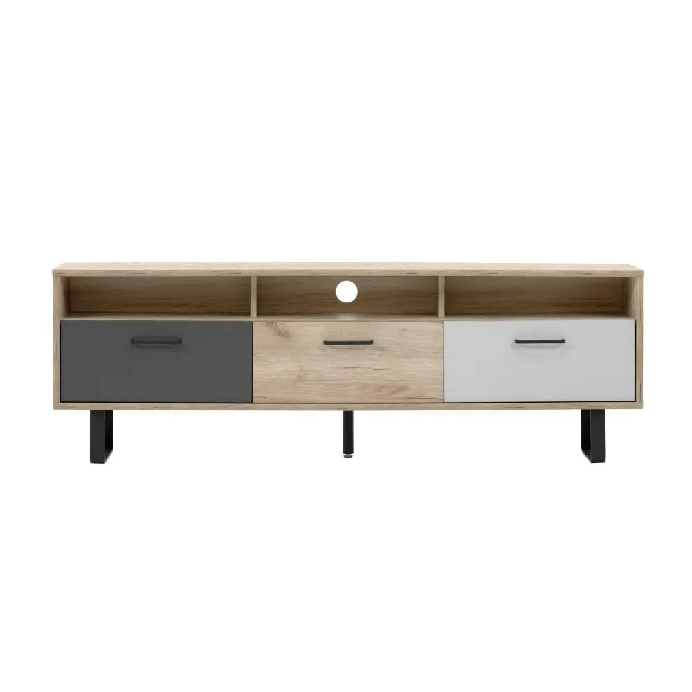 Design Square Eaton Industrial Lowline Entertainment Unit TV Stand W/ 3-Doors - Tri Colour