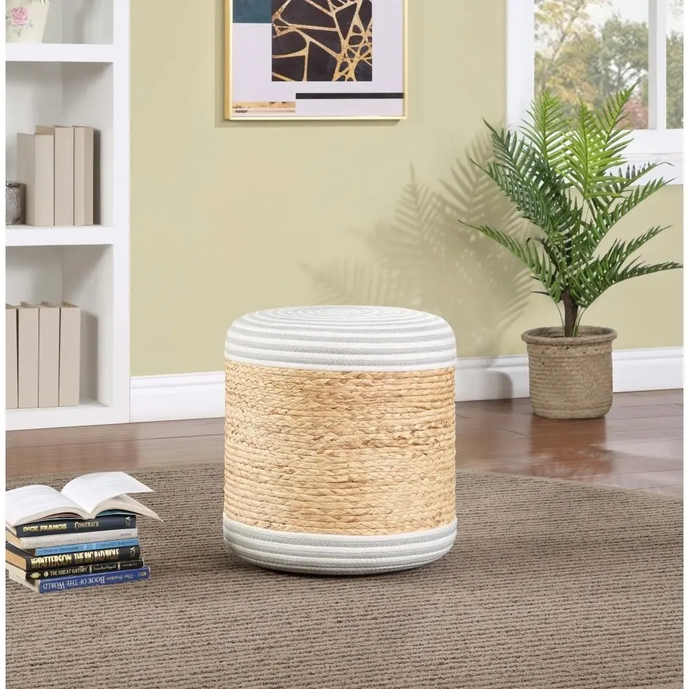 Design Square Cleo Ottoman Low Foot Stool Round - Natural/White