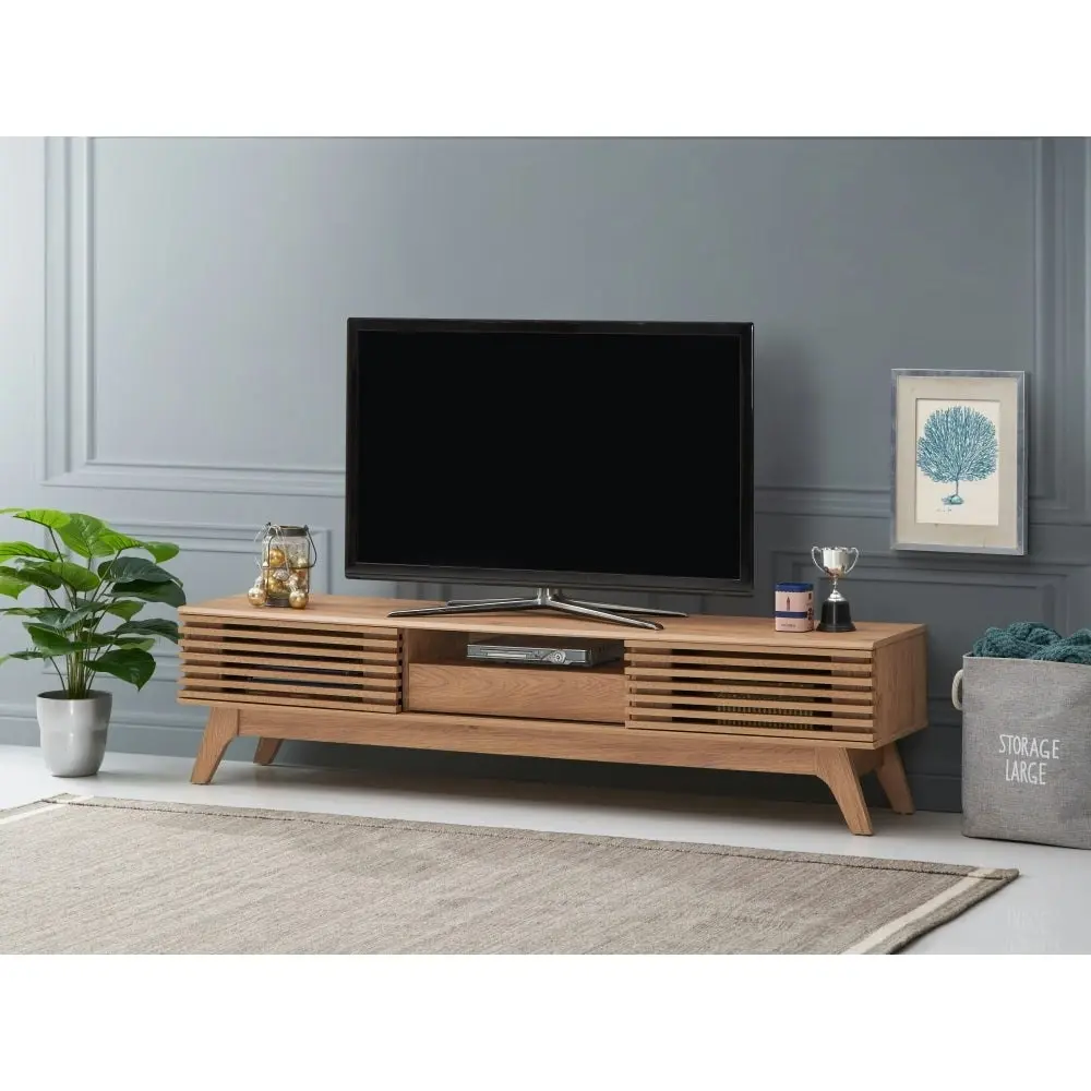 Design Square Camille Wooden Entertainment Unit TV Stand 180cm W/ 2-Doors 1-Drawer - Oak