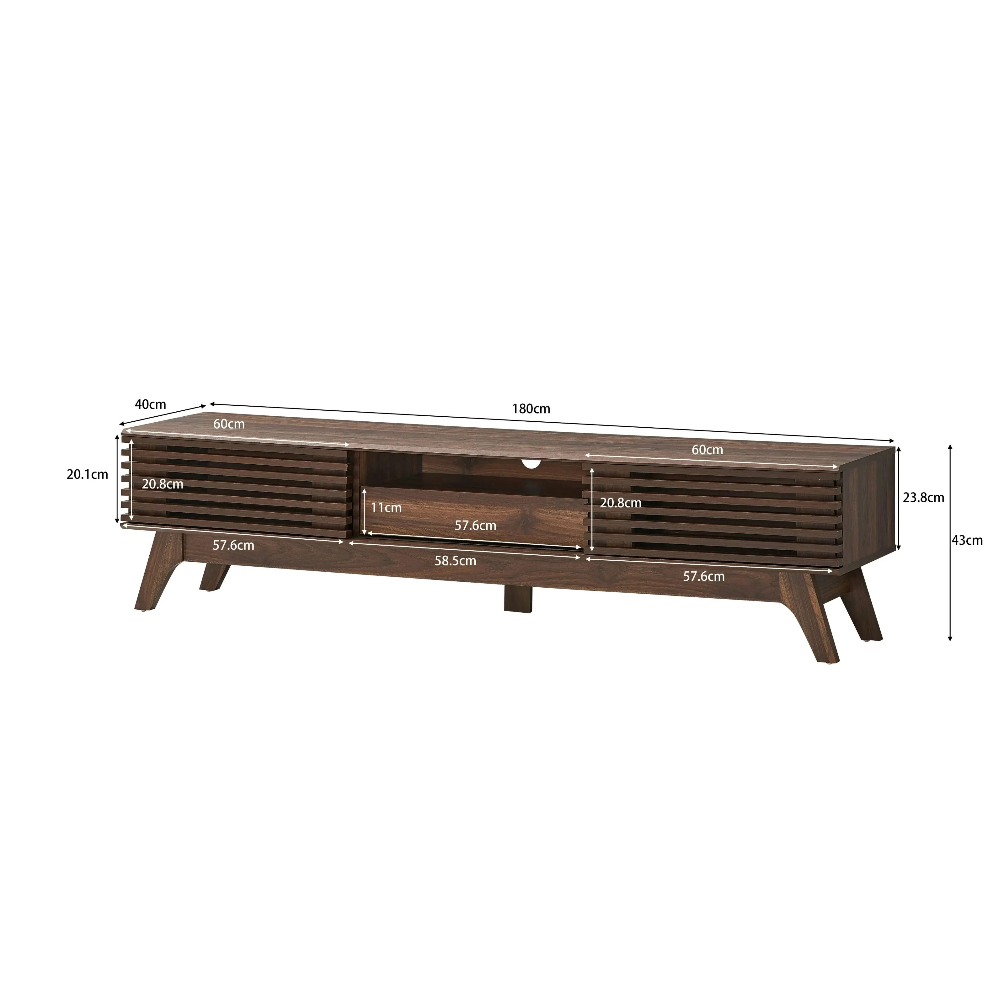 Design Square Camille Wooden Entertainment Unit TV Stand 180cm W/ 2-Doors 1-Drawer - Walnut