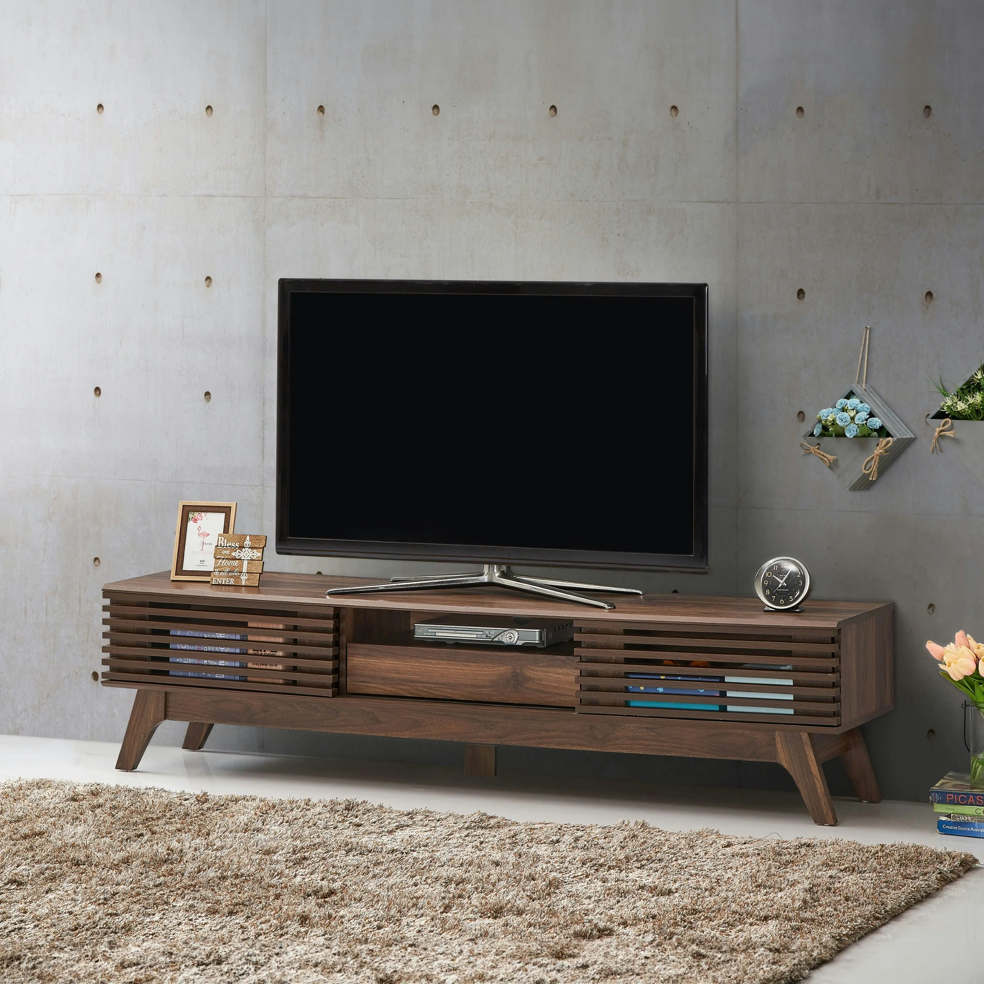 Design Square Camille Wooden Entertainment Unit TV Stand 180cm W/ 2-Doors 1-Drawer - Walnut