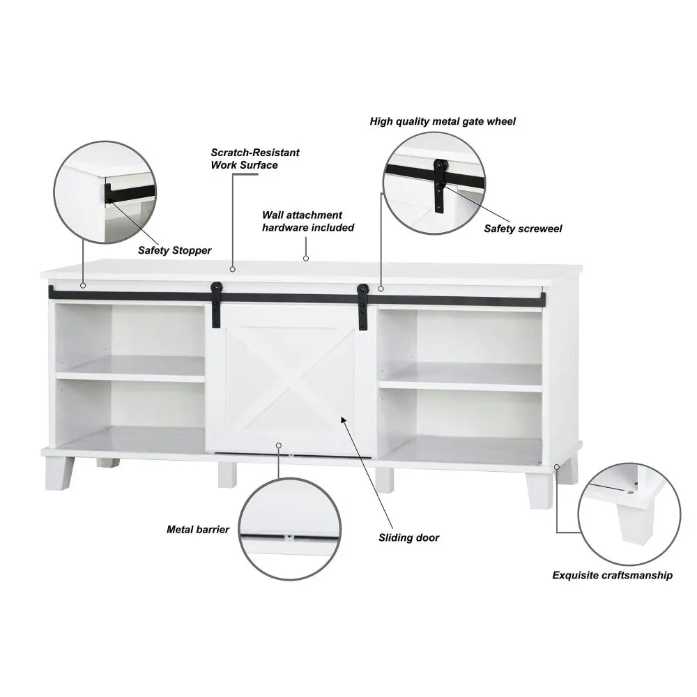 Maestro Furniture Barndoor Lowline Modern Wooden Entertainment Unit TV Stand - White