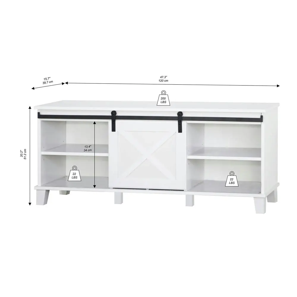 Maestro Furniture Barndoor Lowline Modern Wooden Entertainment Unit TV Stand - White