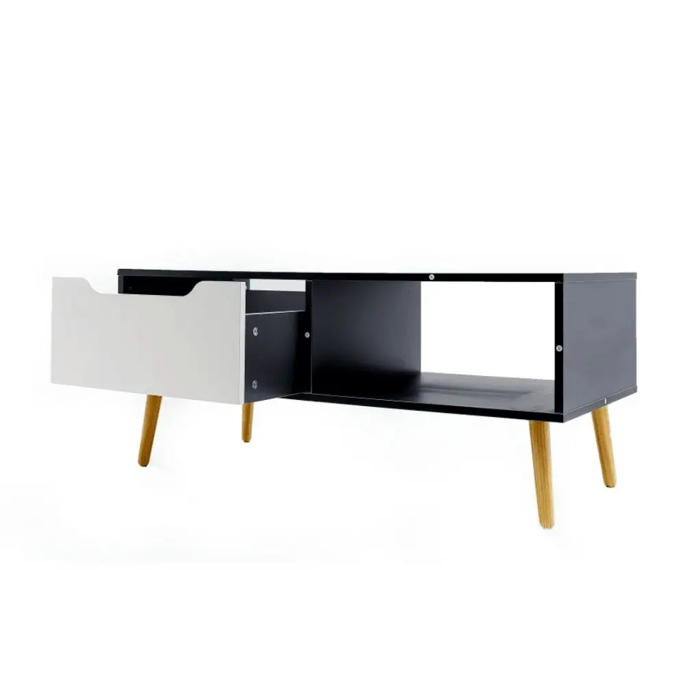 Design Square Modern Scandinavian Rectangular Wooden Coffee Table W/ 1-Drawer - Black & White