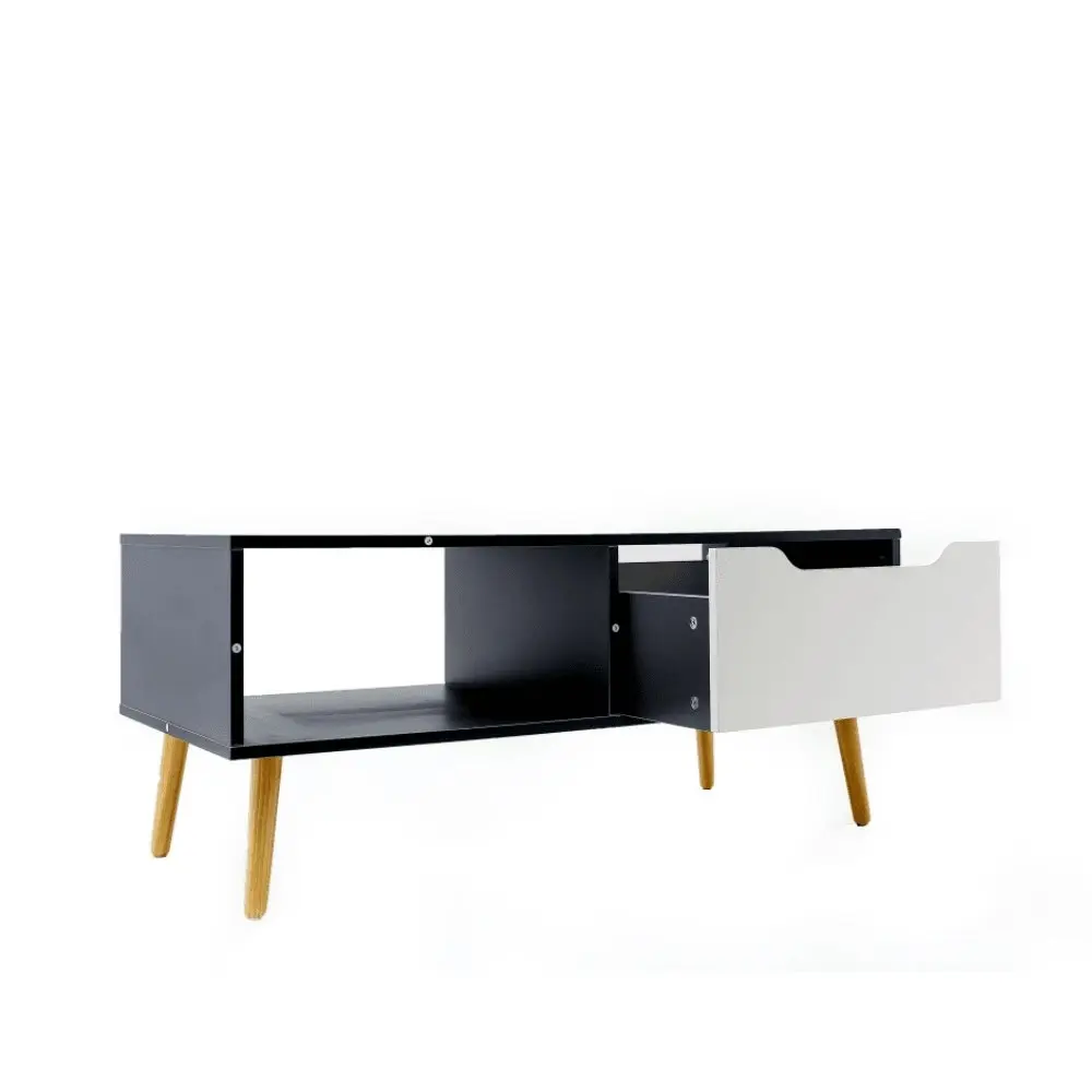 Design Square Modern Scandinavian Rectangular Wooden Coffee Table W/ 1-Drawer - Black & White