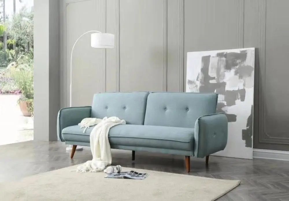 Design Square Designer Modern 3-Seater Fabric Lounge Couch Sofa Bed - Light Blue