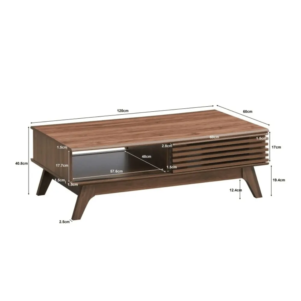 Design Square Karyn Rectangular Wooden Coffee Tea Table W/ 2-Door - Walnut