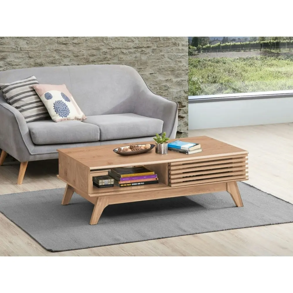 Design Square Karyn Rectangular Wooden Coffee Tea Table W/ 2-Door - Oak